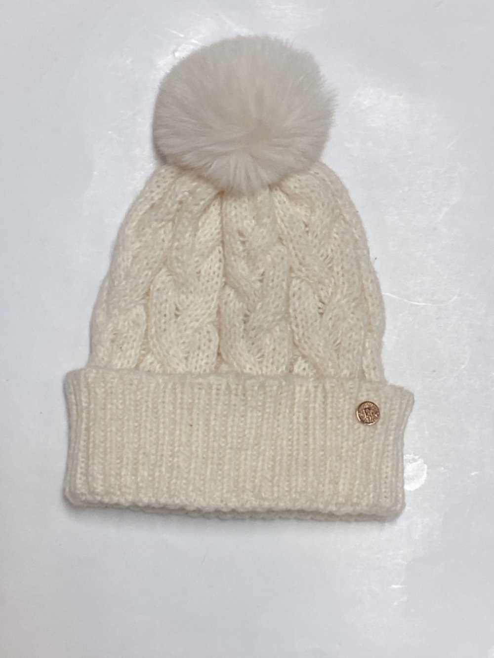 Anne Klein Cozy Cream Cable Knit Pom Beanie for Kids